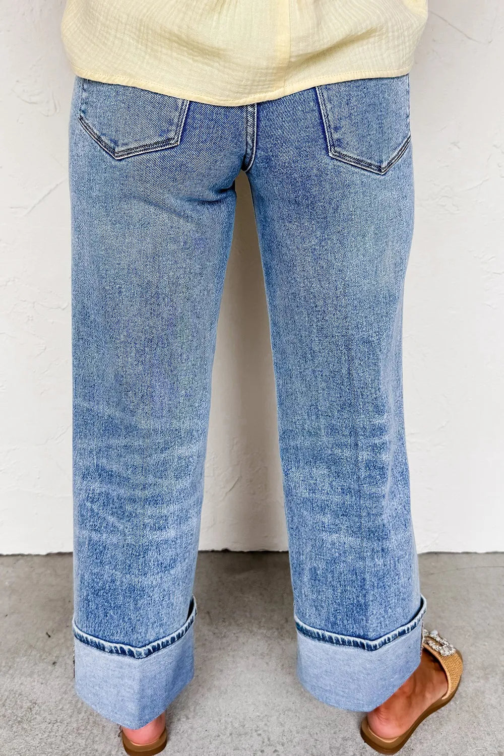 High-Waisted Wide-Leg Cuffed Jeans