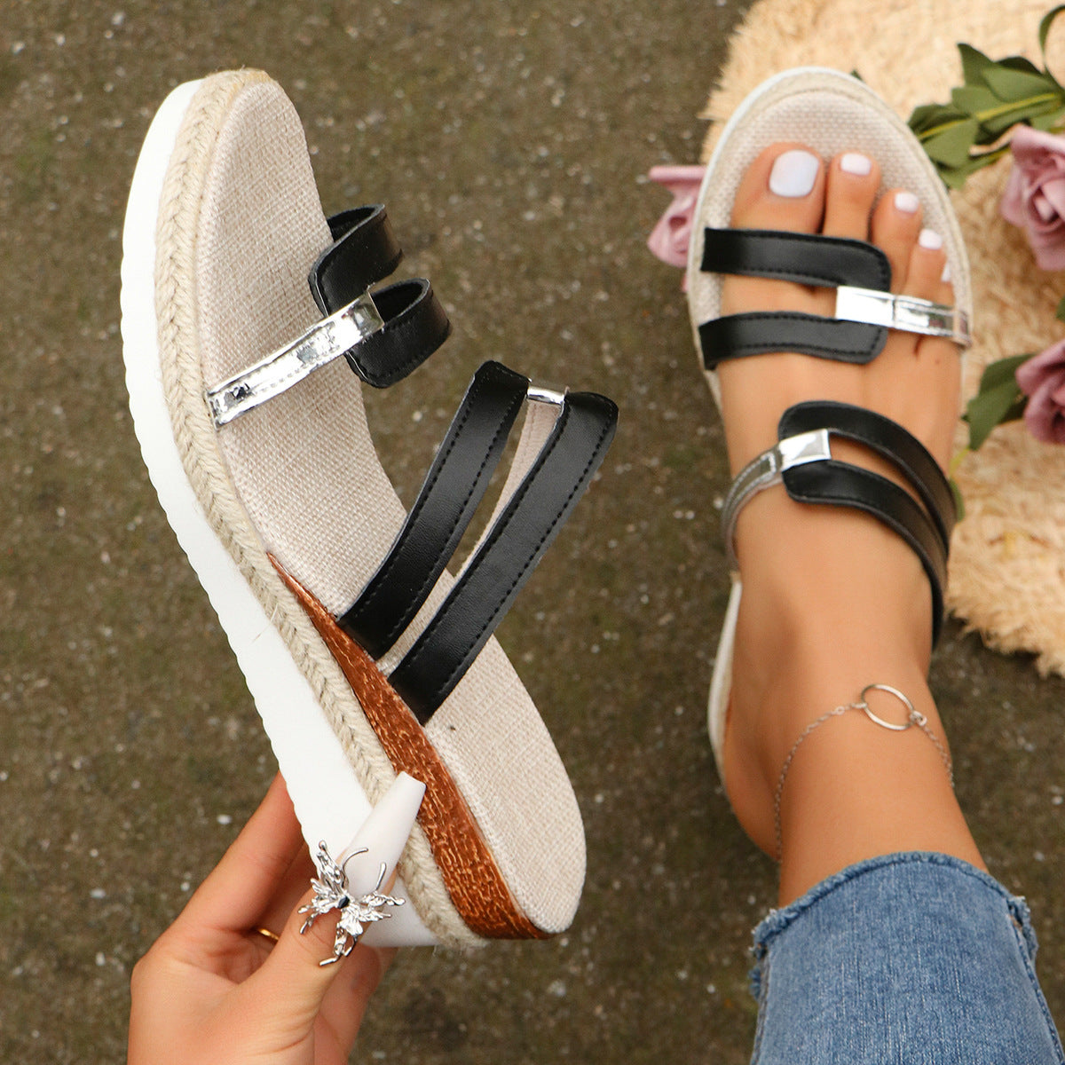 Women's Colorblock-Strap Wedge Sandals