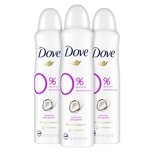 Dove 0 percent Deodorant Spray For 48 Hour Protection Coconut and Pink Jasmine Aluminum Free Deodorant 4 oz 3 Count White 4 Ounce (Pack of 3)