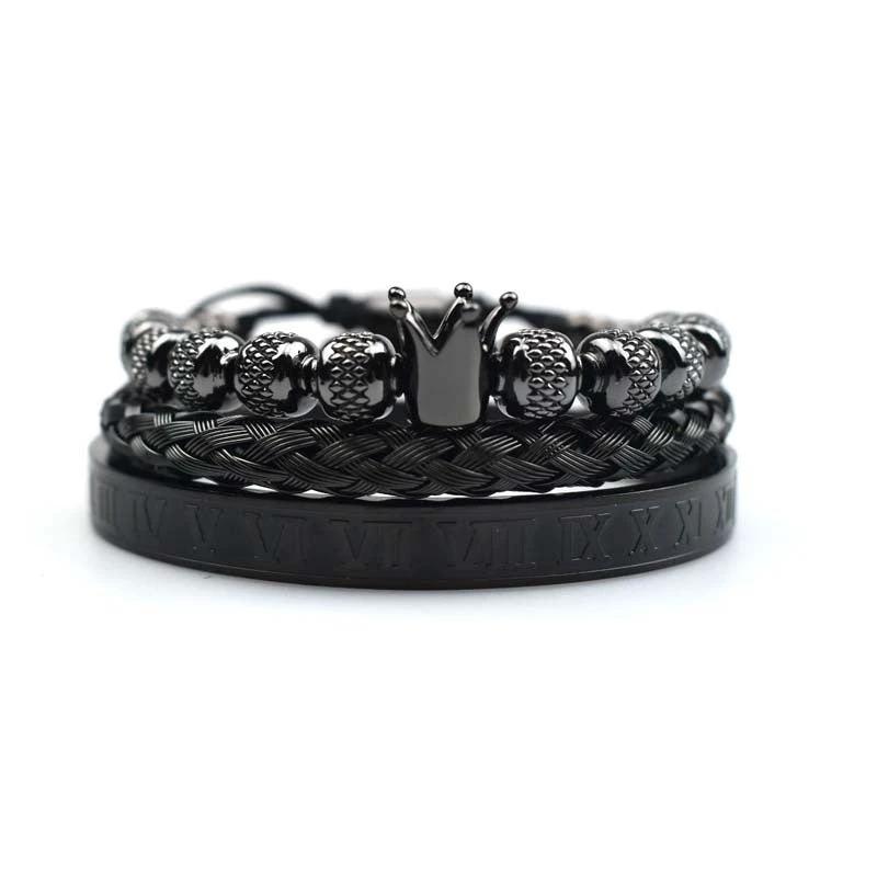Men's Roman Royal Crown Charm Stainless Steel Adjustable Bracelet