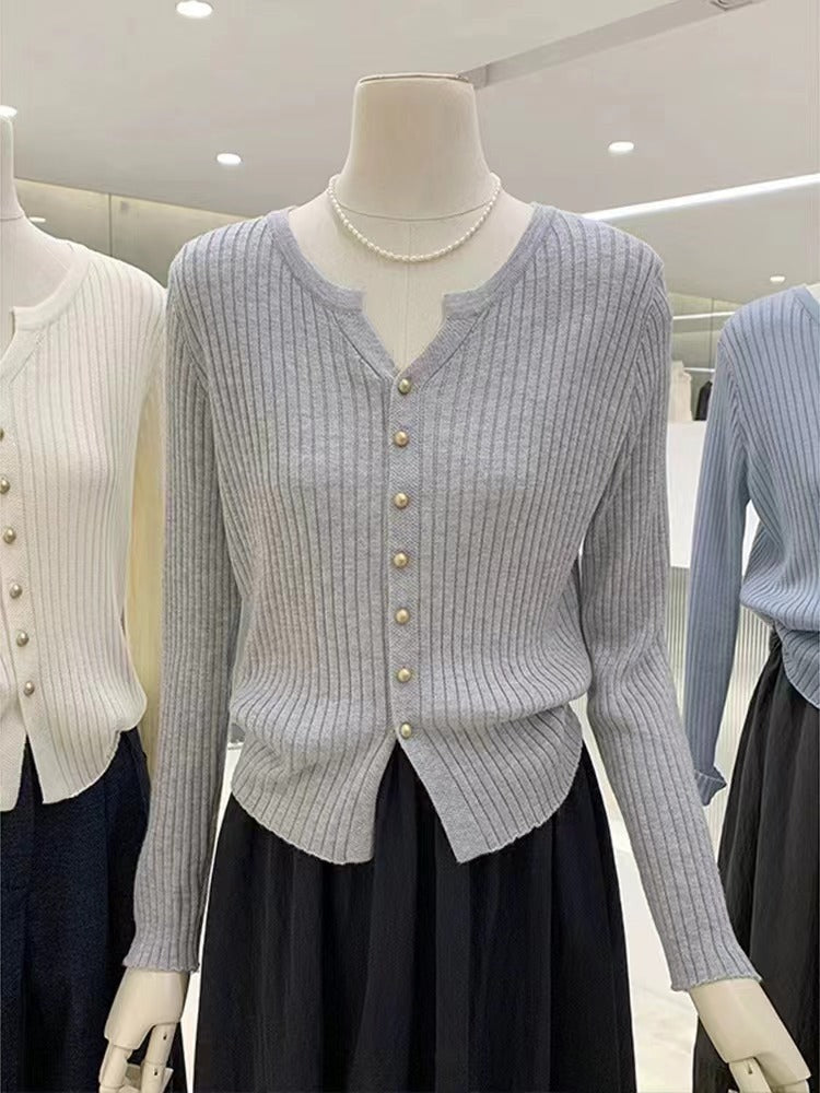 Womens Simple Solid-Color Knitted Cardigan Coat