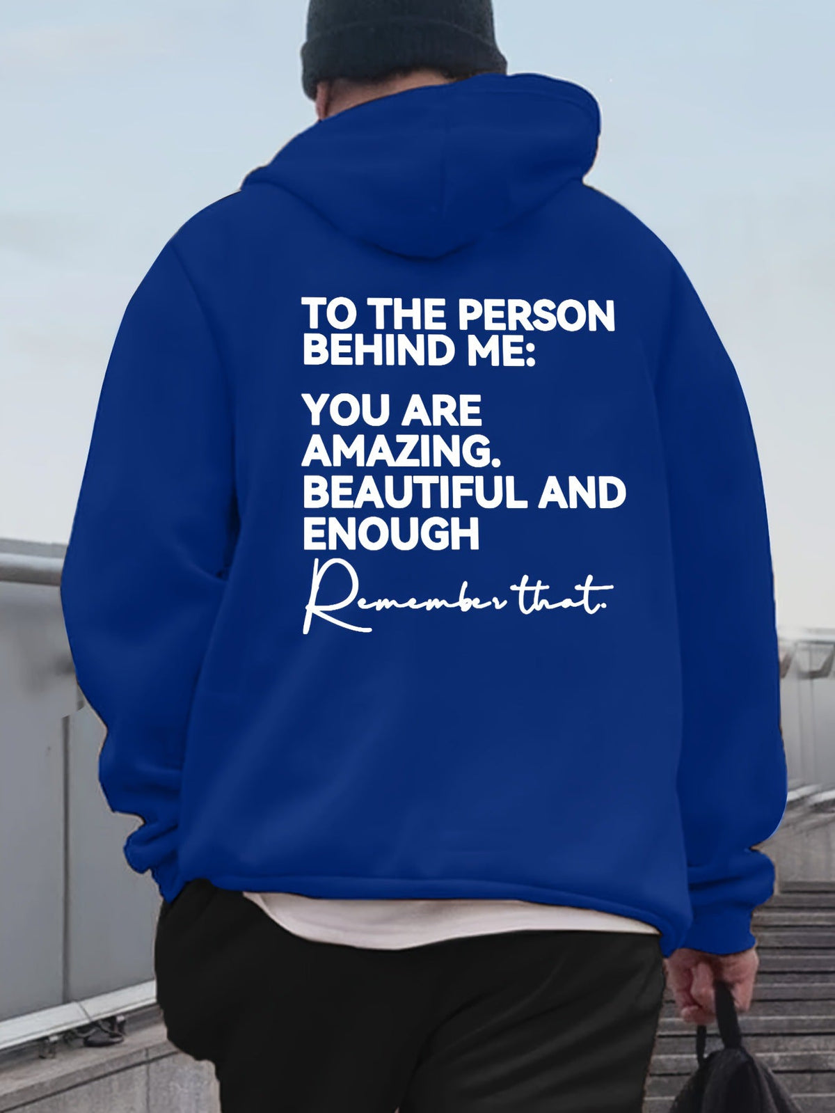Loose-fit Drop-shoulder Hooded Sweatshirt With English Print On The Back