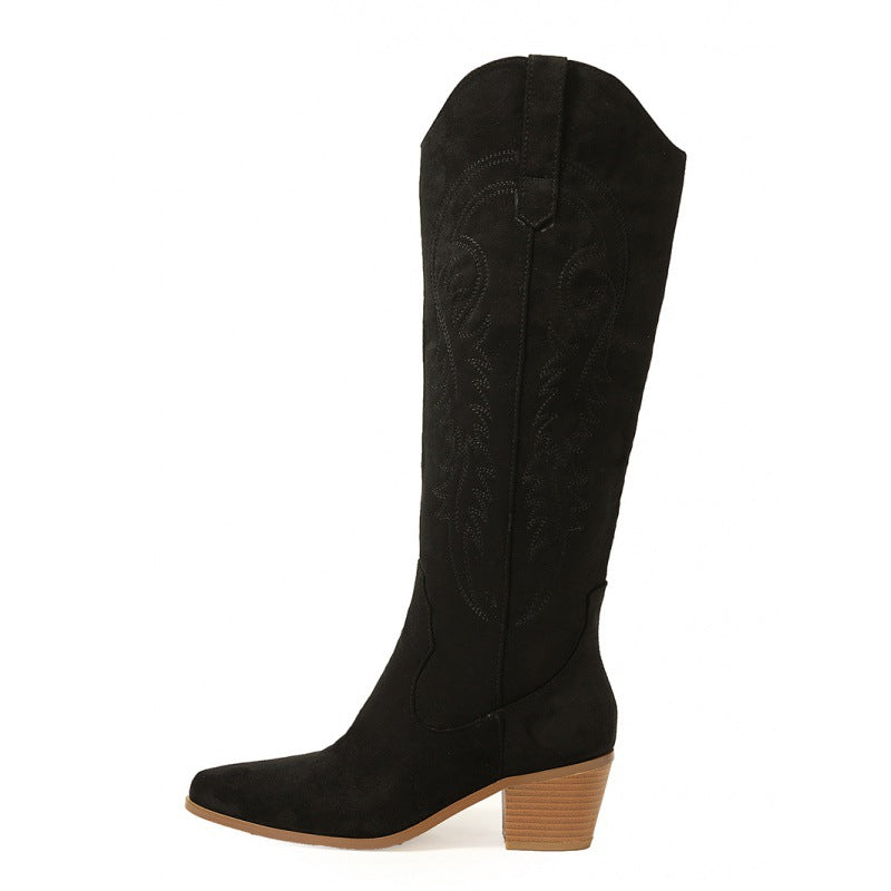 Chunky Heel Knee-High Slip-On Boots