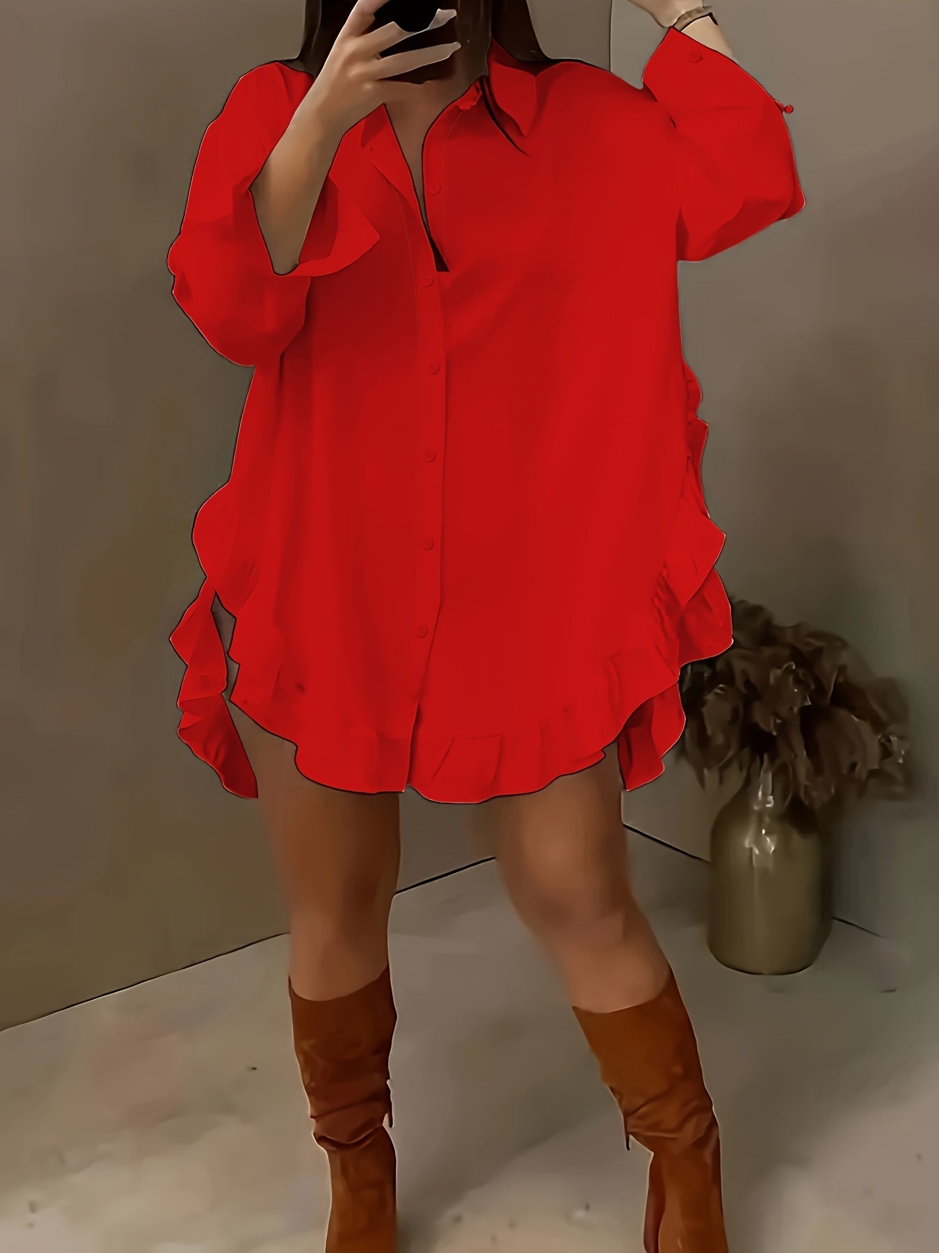 Hem Ruffled Casual Long Sleeve Shirt See size chart under “more details”