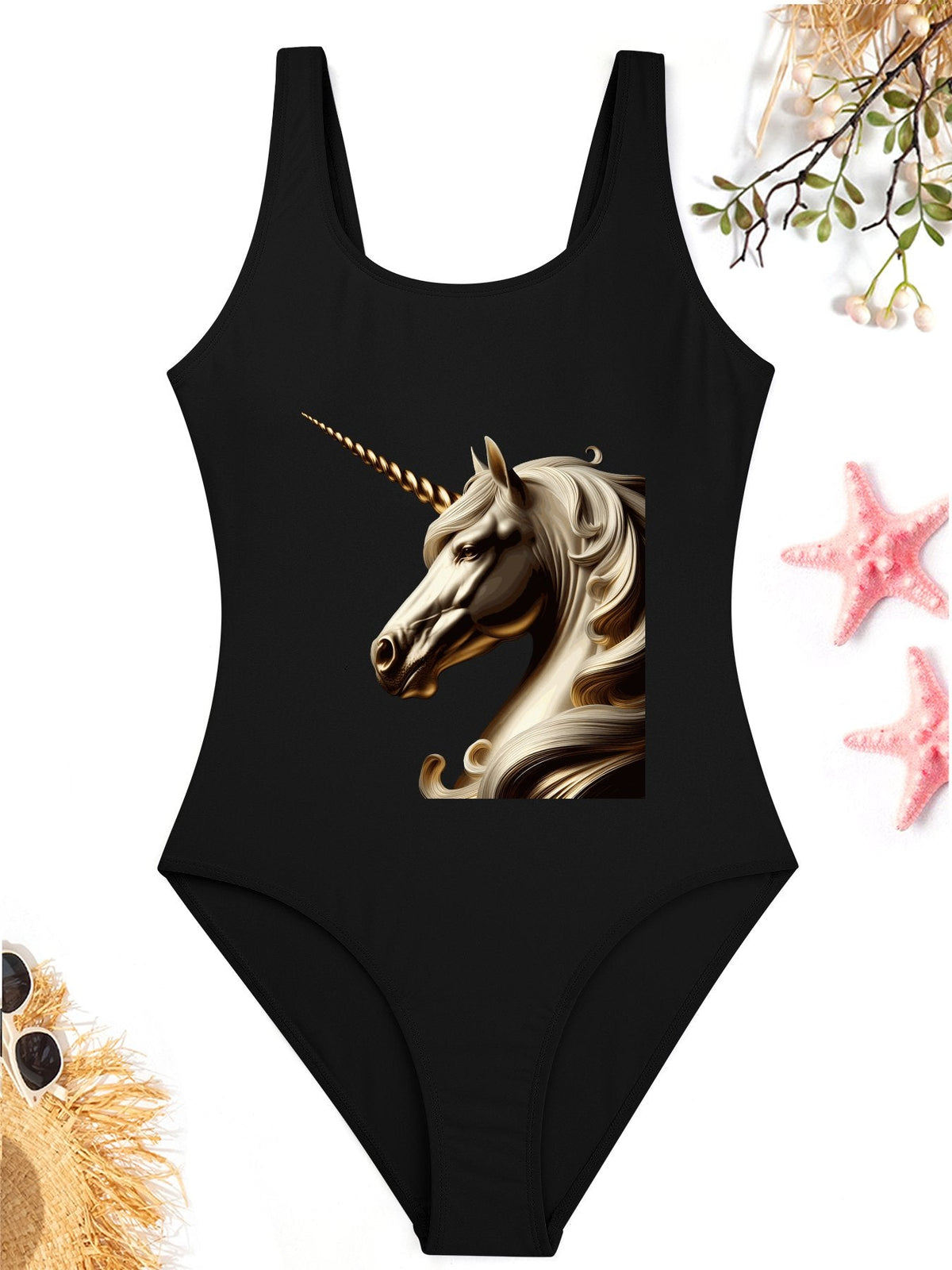 Golden Unicorn One-Piece Swimsuit for Women (Front Printing)
