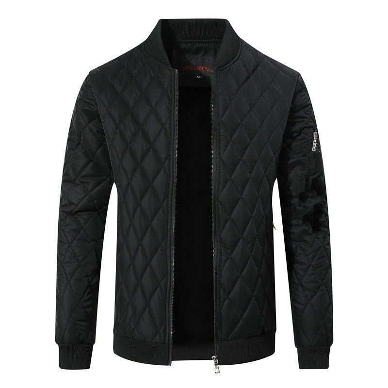 Casual Youth Stand-Collar Mens Cotton-Padded Leather Jacket