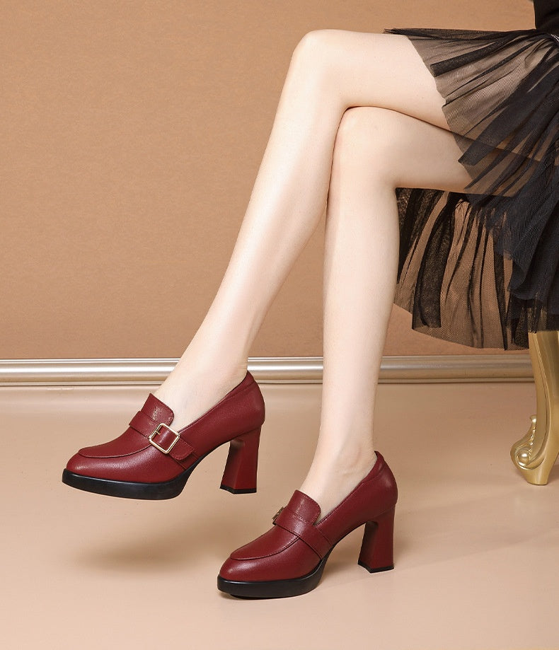 European Style Buckle Block Heels