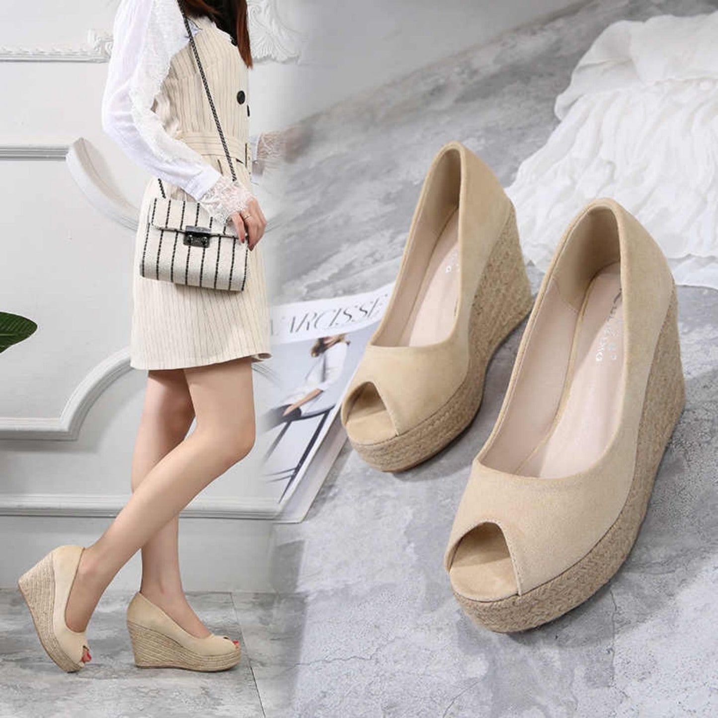 Korean And Slope Heel Fish Mouth Wedges