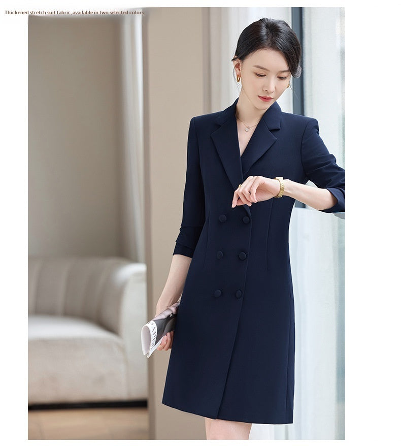 Stretch Midi-length Long-sleeve Suit Dress