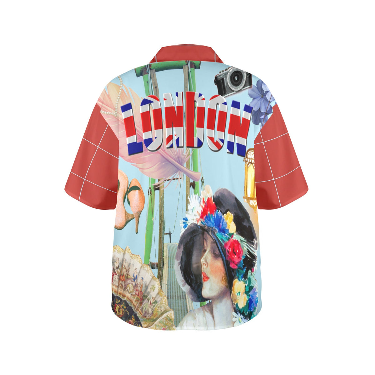 Island Vibes Meet City Chic: Women's London Print Hawaiian Shirtb