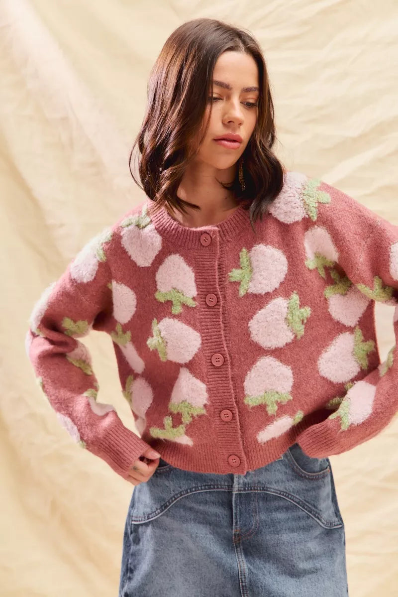 Cárdigan con botones y estampado de fresas de SO ME