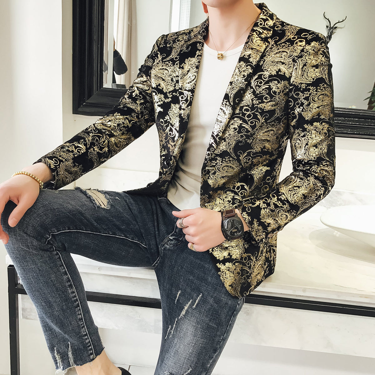 Colorblock Plus Size Suit Men's Silky Blazer Youth Jacket