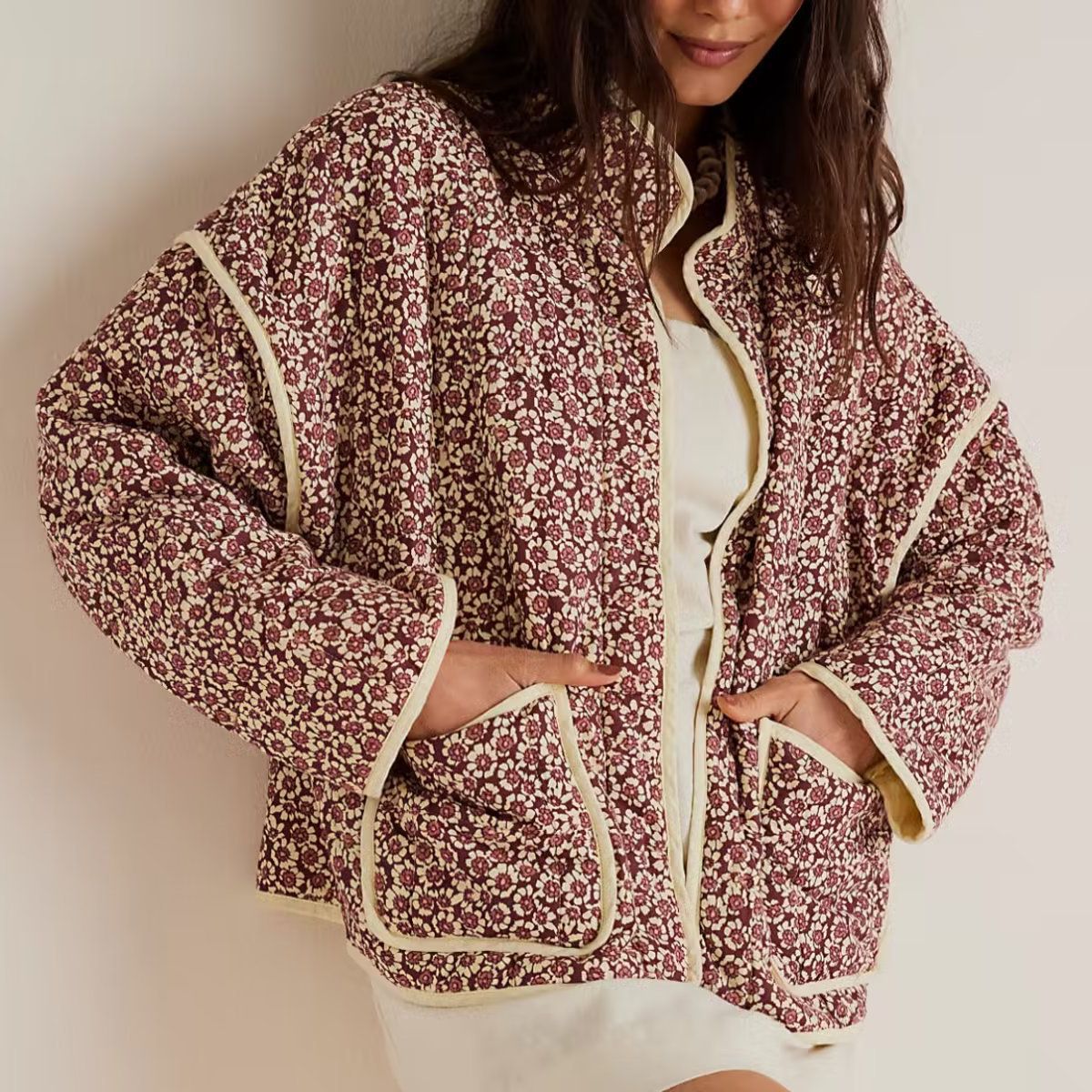 Plus Size Stand Collar Quilted Floral Cotton Coat Jacket Women See size chart under “more details”