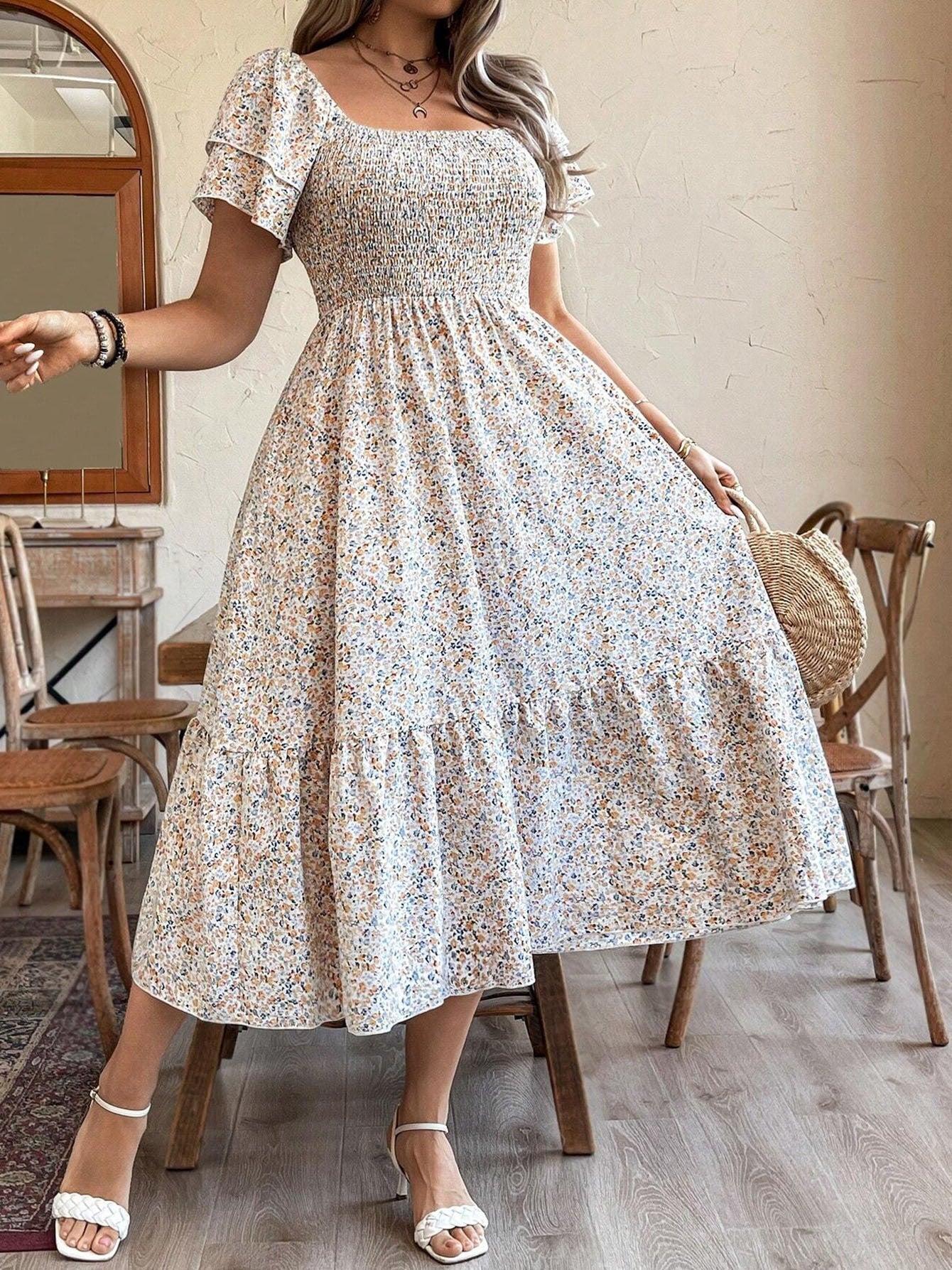 Vestido midi sin espalda talla grande – Elegante vestido de fiesta de verano plisado