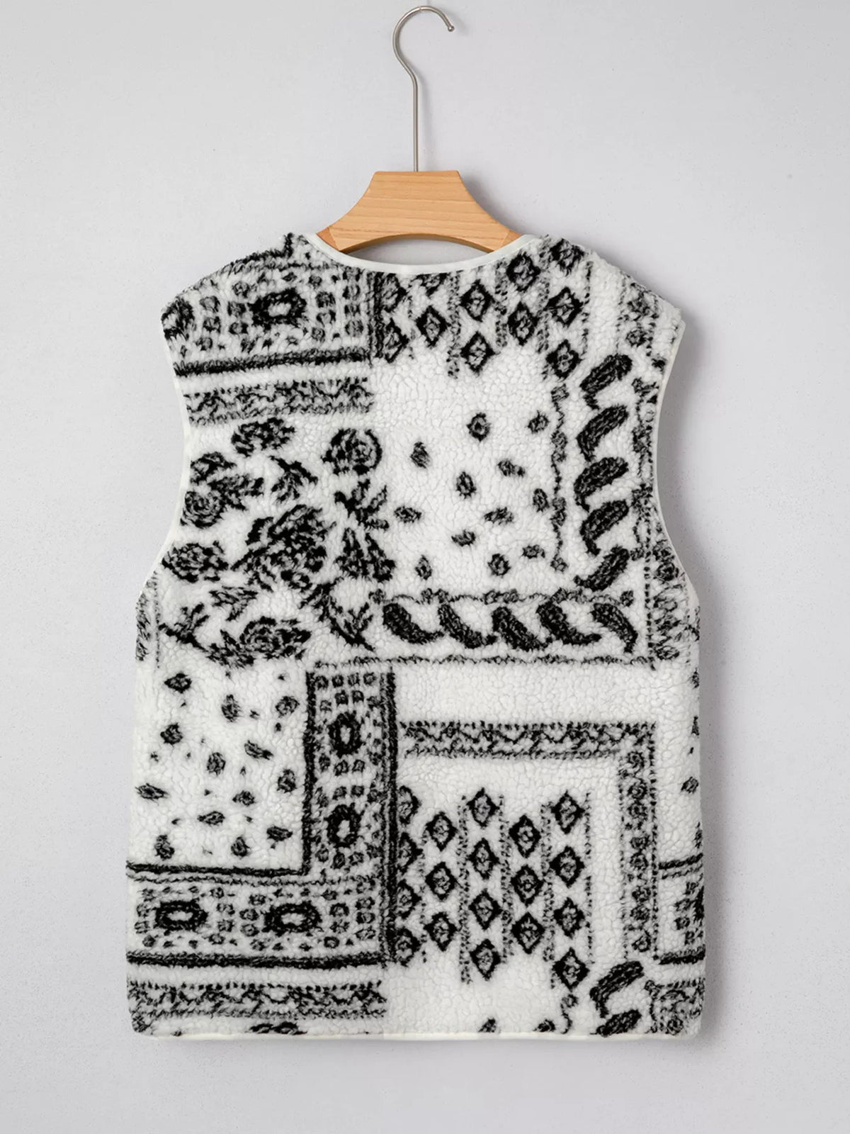 Sherpa Paisley Print Pocketed Western Fashion Vest Jacket