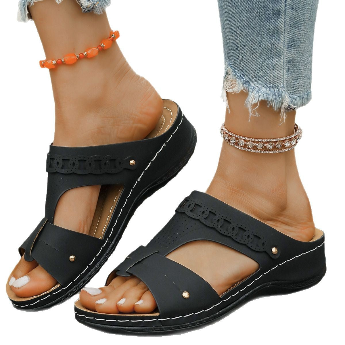 Slope Heel Roman Style Slippers