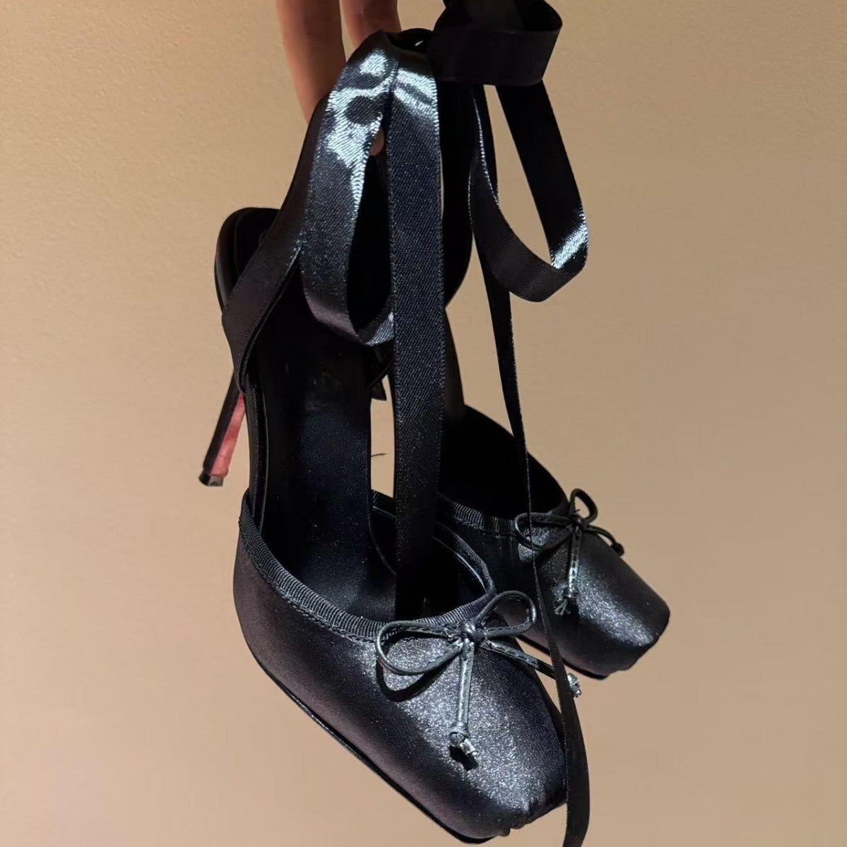 Women's Satin Ribbon Toe Cap Heels
