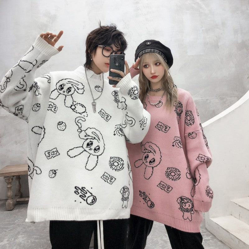 Thicken Embroidery Cartoon Cute Couple Sweater