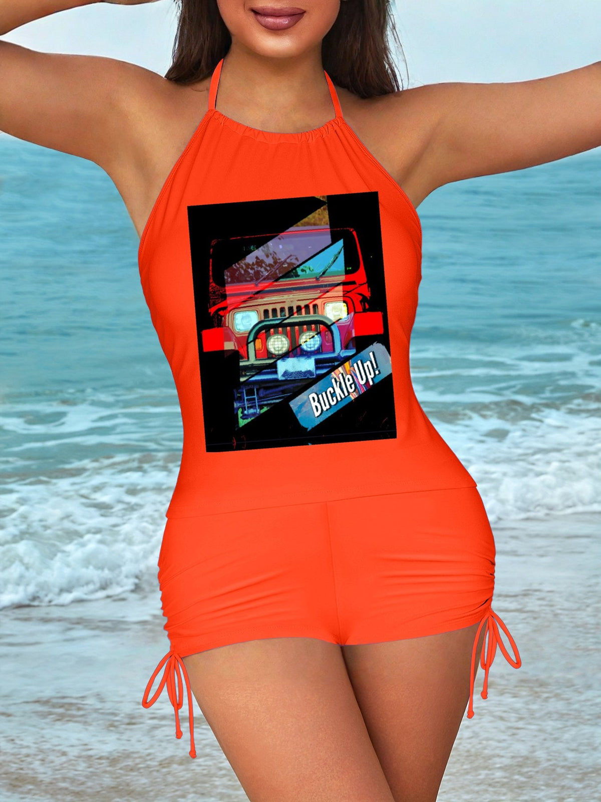 Buckle Up! 4-wheeler Drive Tankini Swimsuits with Shorts for Women