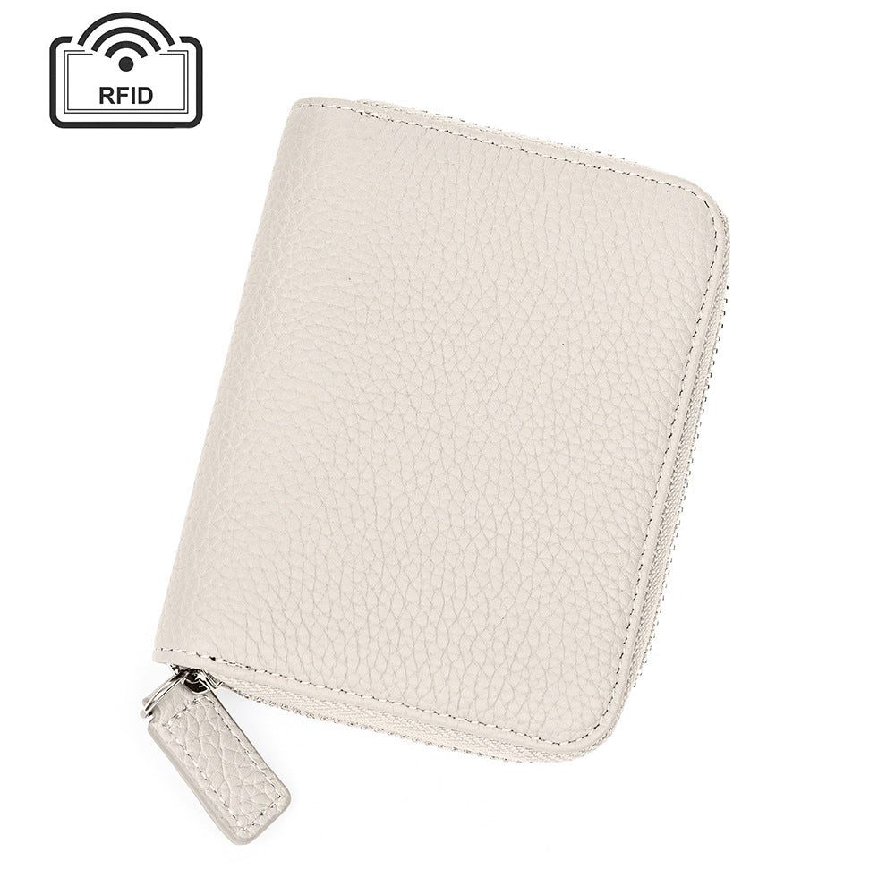 Leather Organ Card Wallet with RFID Zipper Bags