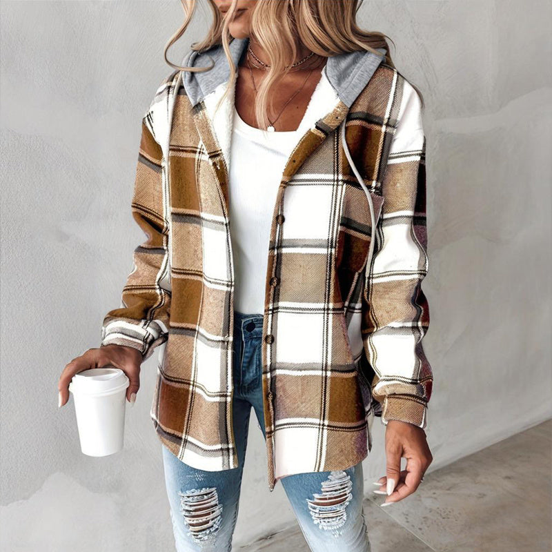 Camisa con capucha y cordón a cuadros