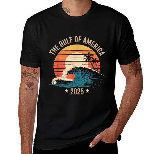 Camiseta Duradera Bandera Retro Atardecer Golfo de EE. UU. América Vintage 2025