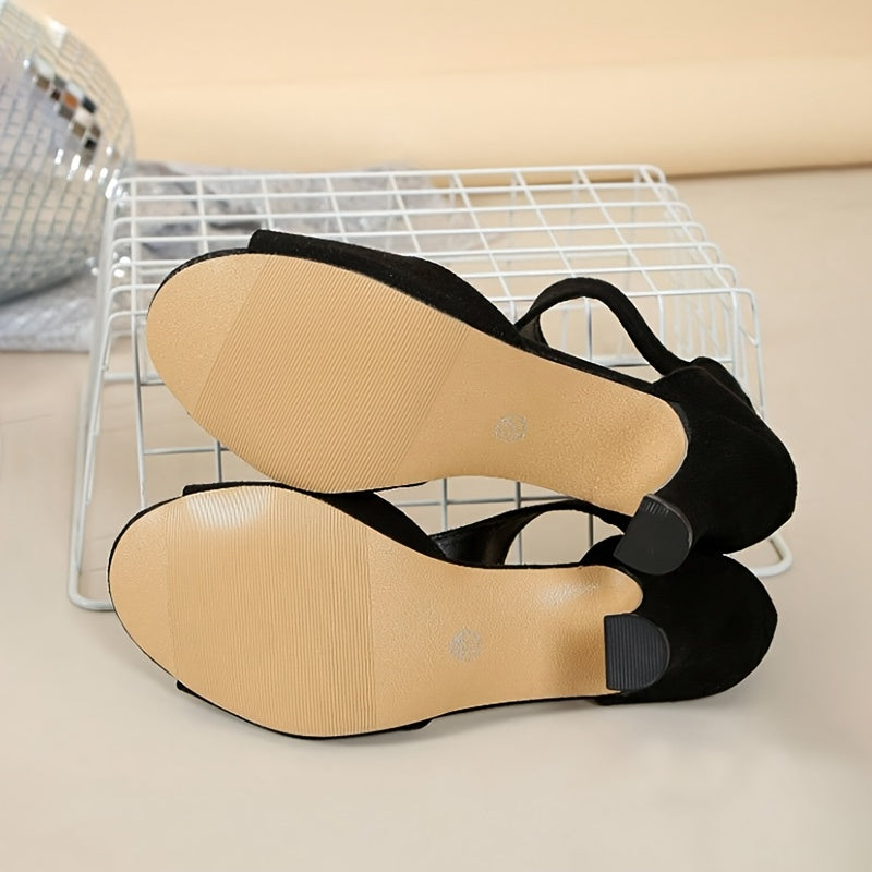 Sandalias elegantes de tacón medio peep-toe negras tipo bota para mujer con cremallera trasera