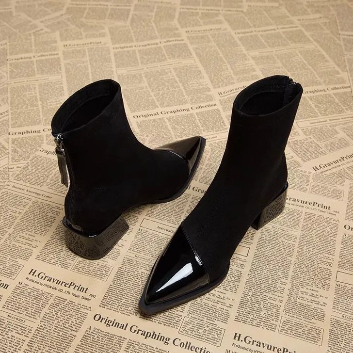Women's Pointed-Toe Chunky Sole Boots