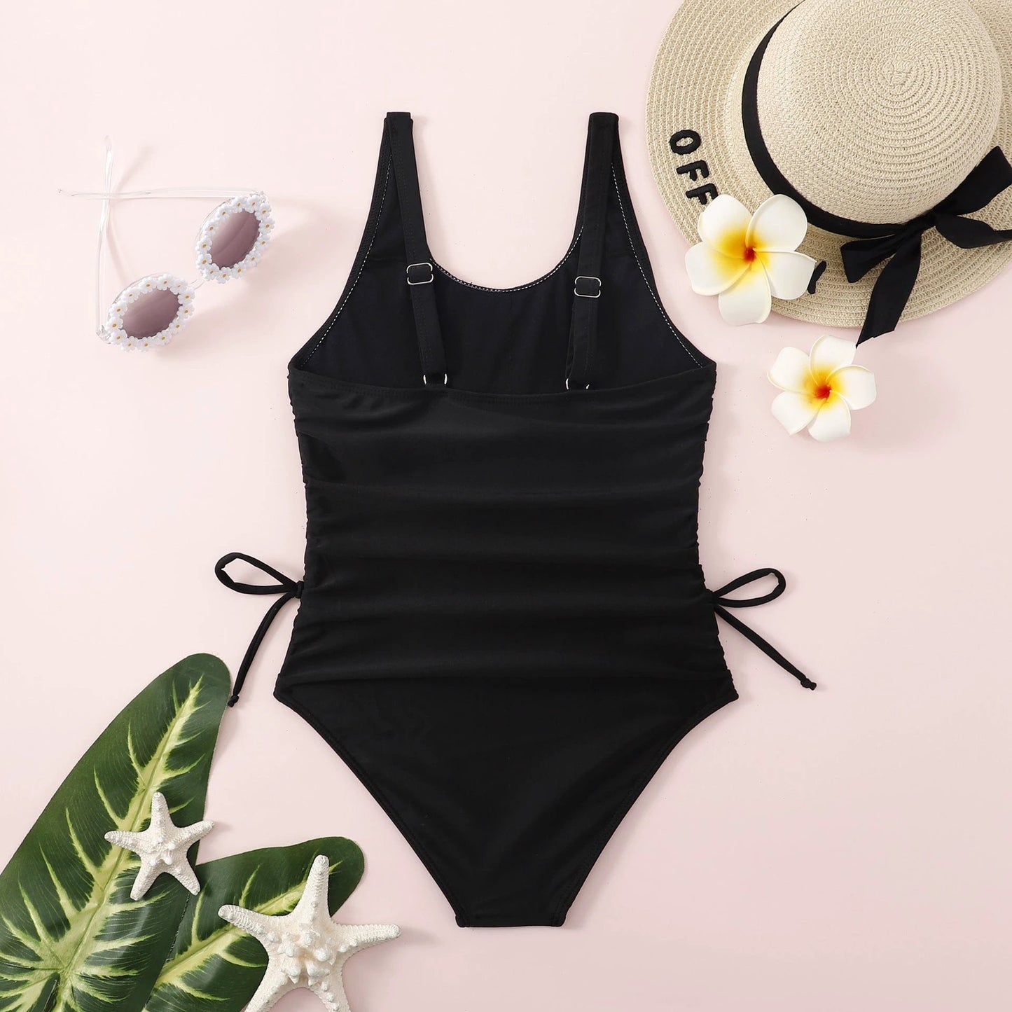 Bikini Solid Color Pleated Tie Than Swimsuit