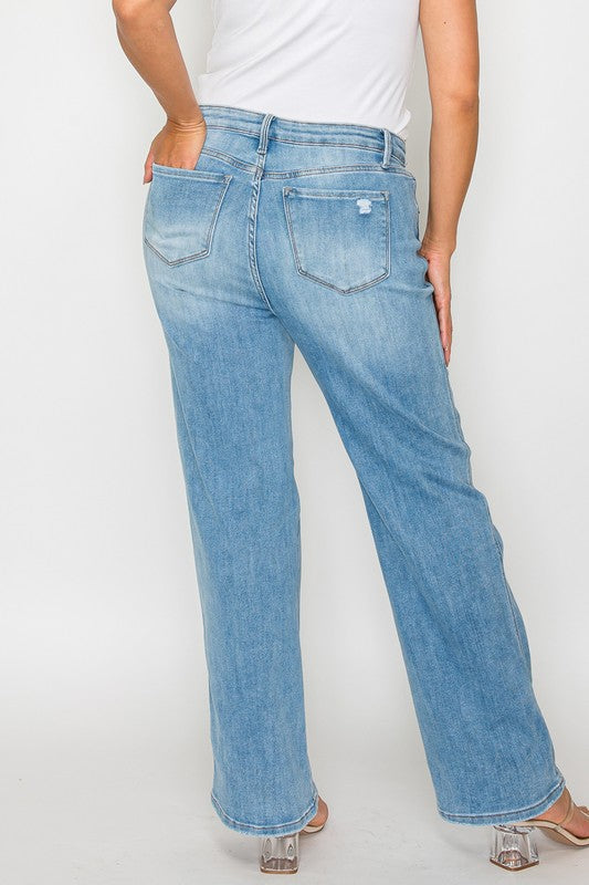 Jeans rectos de tiro alto desgastados Bytos de tamaño completo