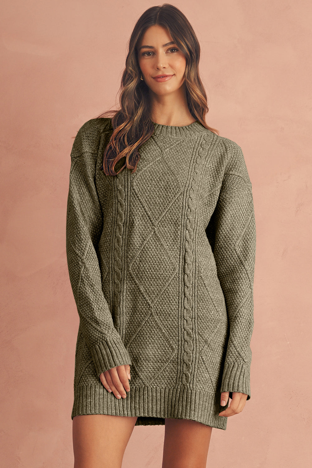Vestido de punto de cable holgado con hombros caídos Parchment Twist