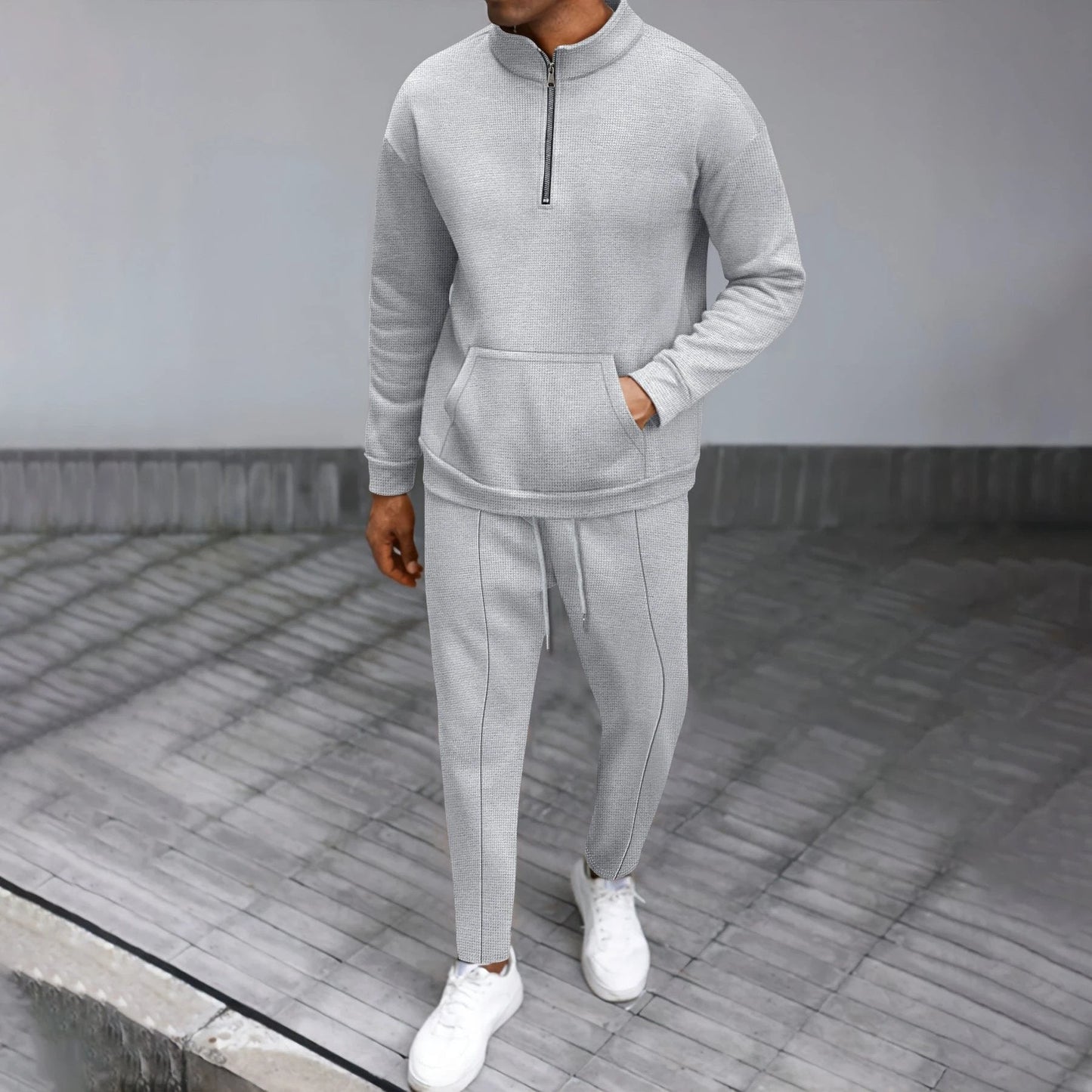 Turtleneck Half Zip Pocket Long Sleeve Sweater Trousers Casual Suit