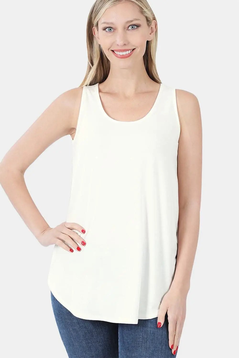 Trendsi Tank Top Curved Hem Sleeveless — Casual Wear