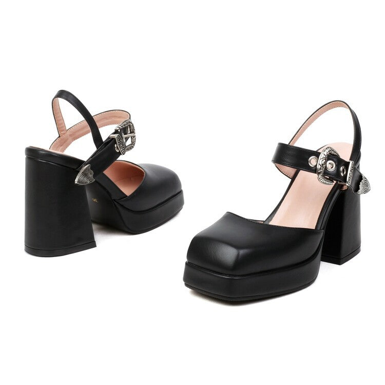 Square-toe Platform Chunky-heel Strappy Sandals