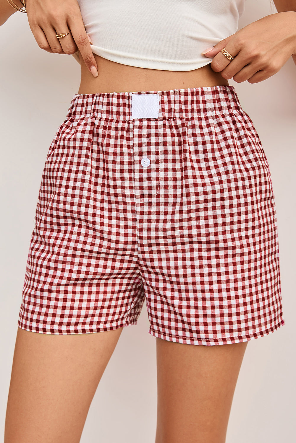 Shorts de pierna ancha sueltos de talle alto con estampado a cuadros vintage verde helecho