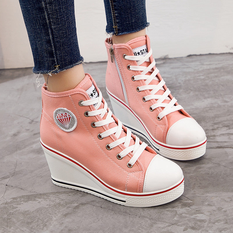 Wedge Heel Casual High-Top Canvas Shoes