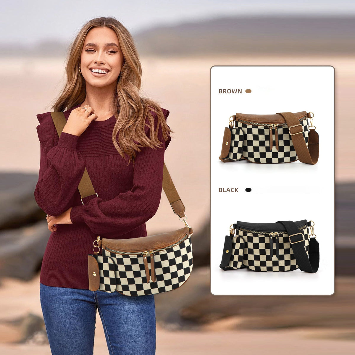 Plaid Messenger Travel Bag