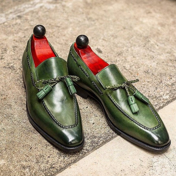 Men's British-style Round-toe PU Green Tassel Ankle Boots