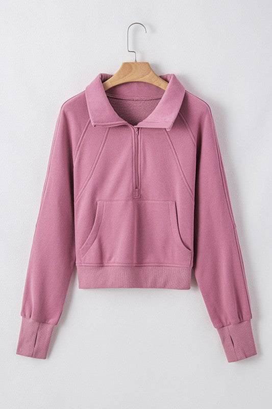 Sudadera de cuello medio con cremallera y forro polar liso