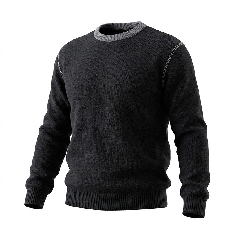 Double Zipper Round Neck Long Sleeve Sweater Men