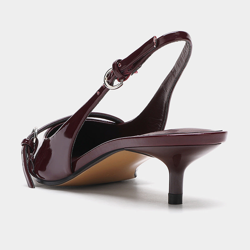 Wine Red Retro Style Pointed-Toe Sandals