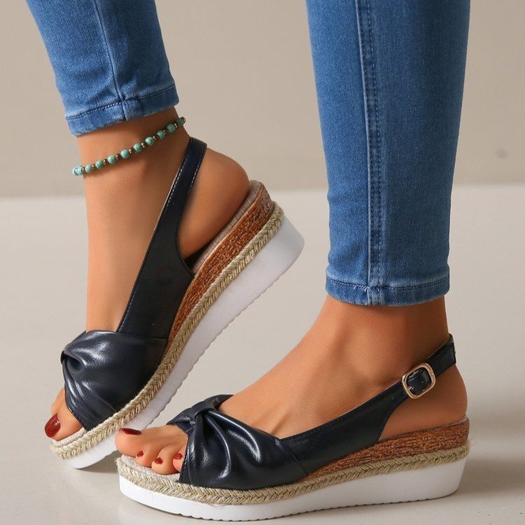 Plus-Size Jute-Strap Bow Sandals