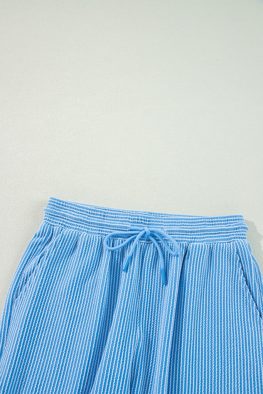 Wild Wind Solid Corded Short Sleeve Shirt and Wide Leg Pants Set