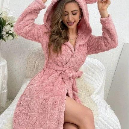 Bathrobe Night-robe Love Flannel Sweet Cute