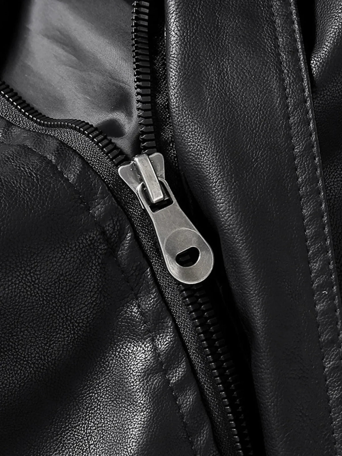 Men's Zip Up Long Sleeve Leather Jacket