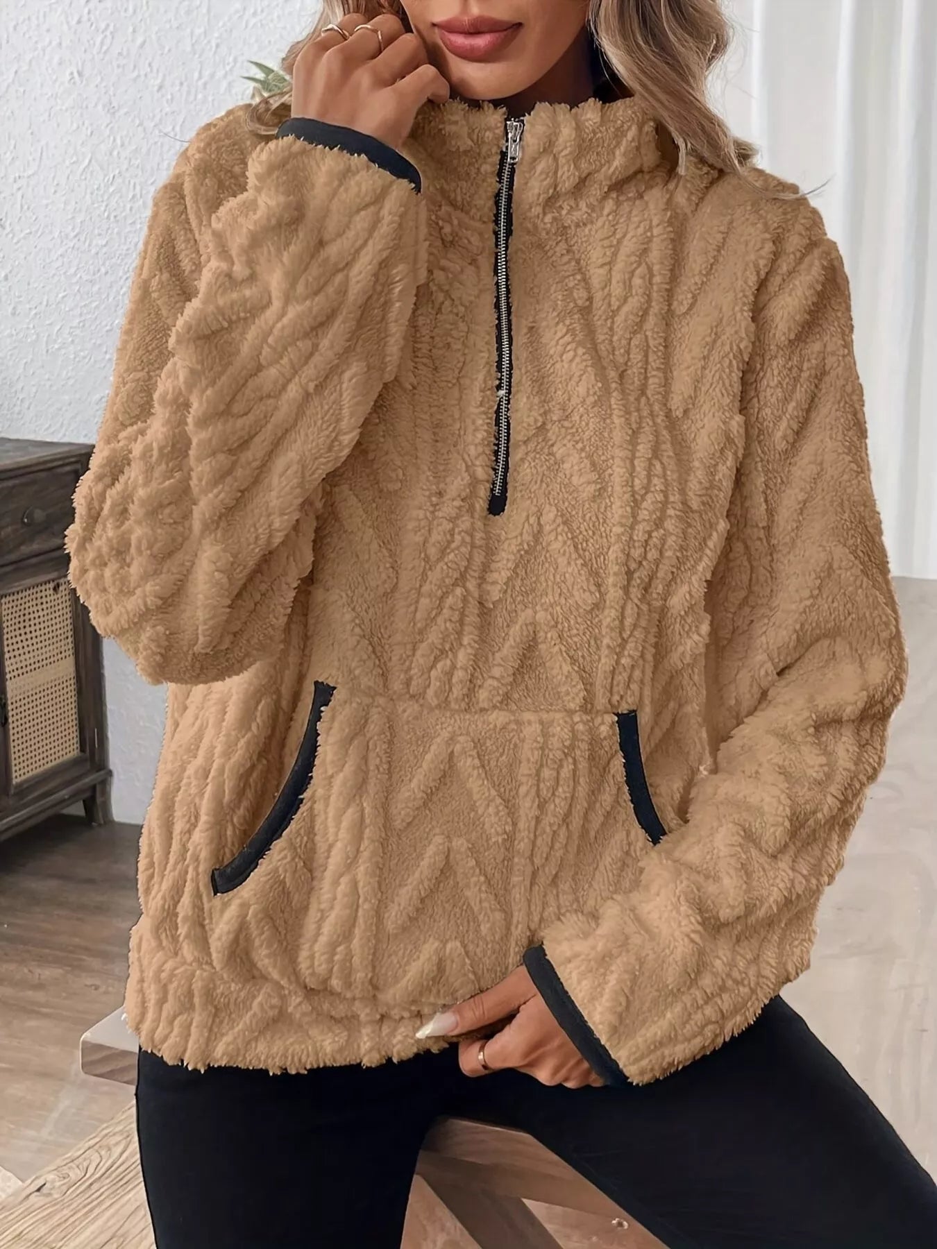 Sudadera polar de media cremallera de talla grande