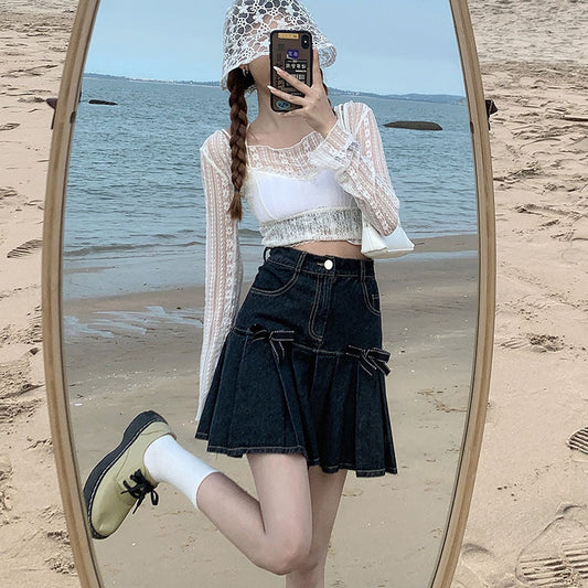 Women's Denim Bow Skirt for Summer