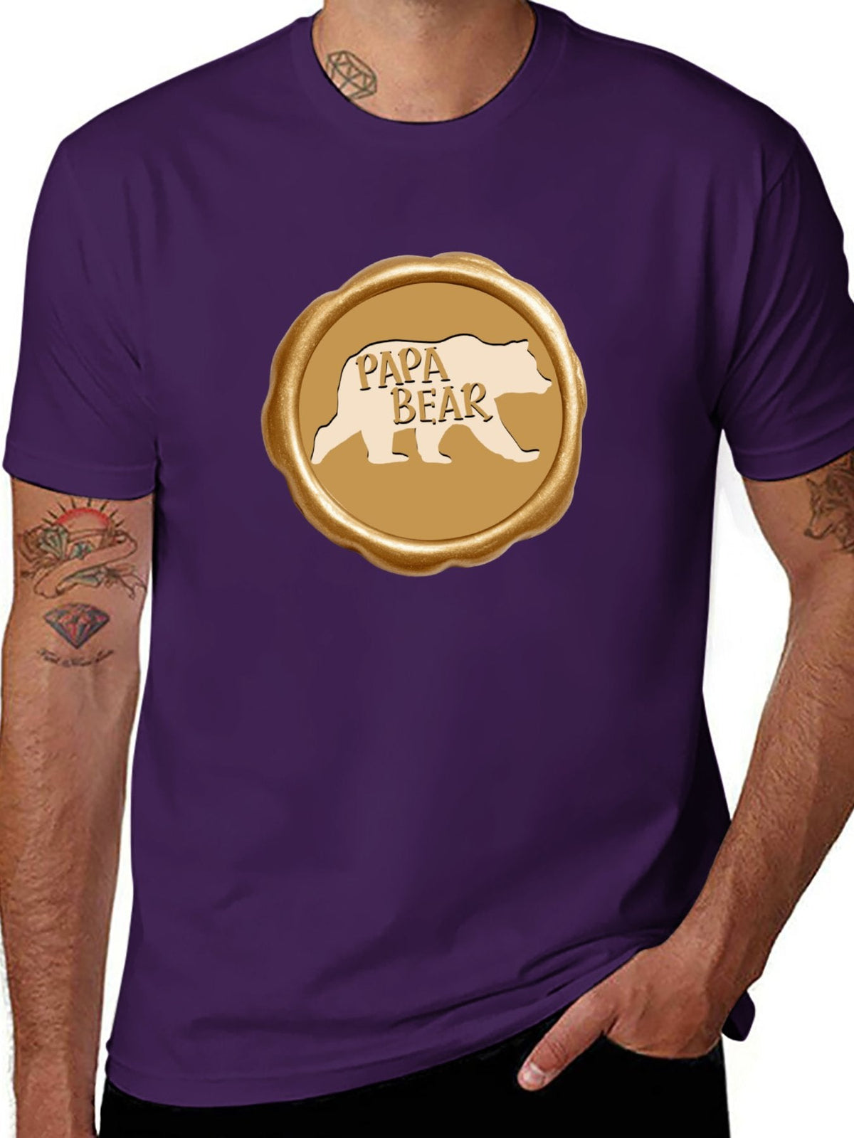 Papa Bear Golden Seal Short Sleeve Graphic T-Shirt (Front Printing)