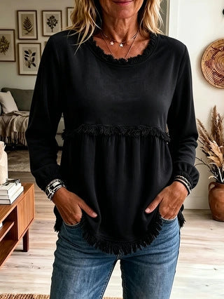 Fashionable Loose-Fit Lace-Patchwork Womens Top