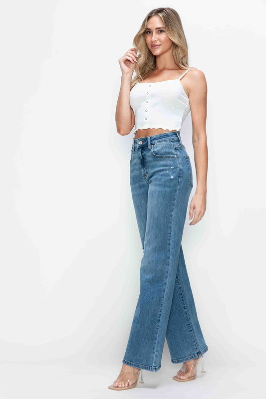Jeans bytos de tiro alto de pierna ancha con bolsillos